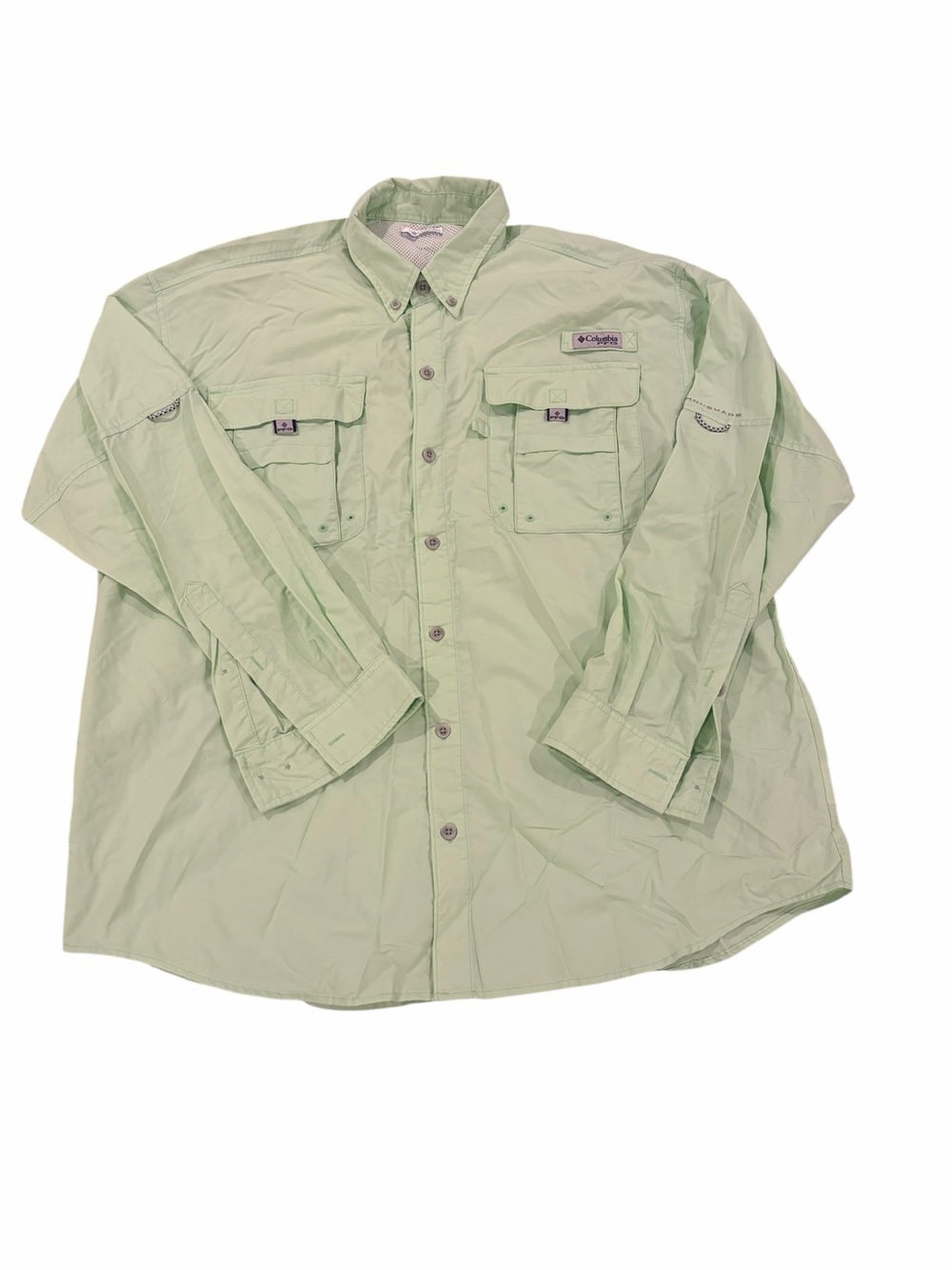 Columbia PFG Fishing Shirt Men’s Large Green Tactel Nylon Vented Button‎